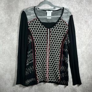 Zoe Sweater Womens Large Black‎ Polka Dots Knit Scoop Neck Casual Art Old Money